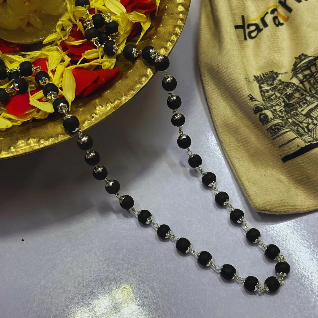 Karungali Malai Silver Cap Plated Necklace with Certification